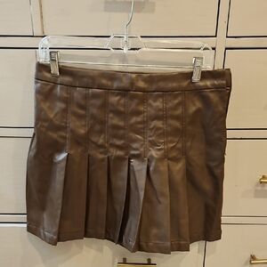 Brown Pleather Pleated Mini Skirt